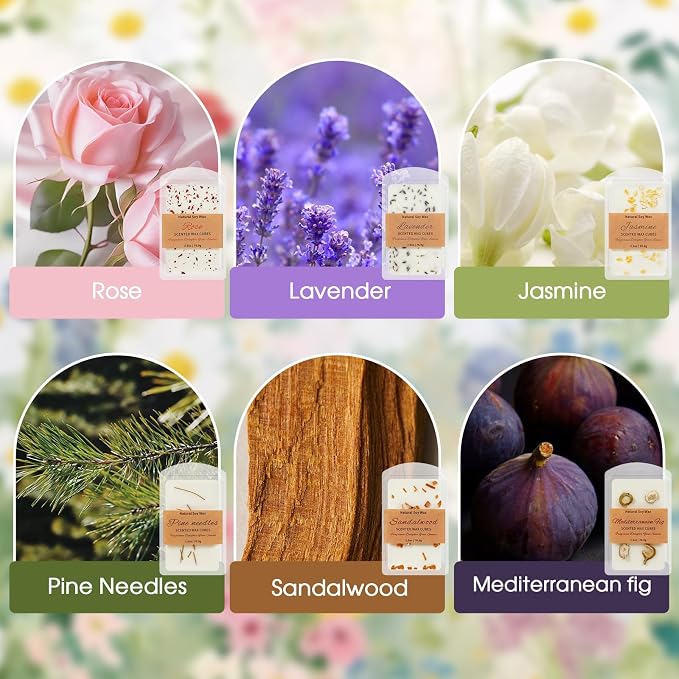 SCENTORINI Wax Melts, 6 Pack Summer Scented Wax Cubes, Soy Wax Melts Tarts with Natural Dried Flower & Highly Scented Essential Oil, Candle Wax for Warmer Gift Set for Home Fragrance