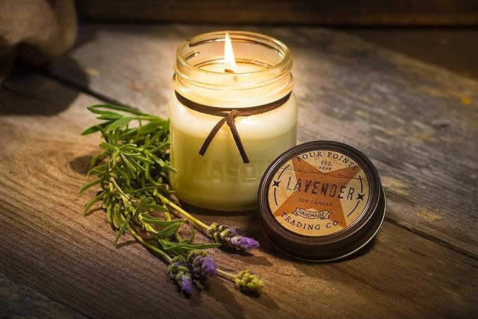 Four Points Trading Company Candles - Lavender Aromatherapy Candle - Perfect Candle for Women or Men - Great for Birthday, Grandma, Mom, Home and Apartment Decor - 100% Soy Candle - 8oz