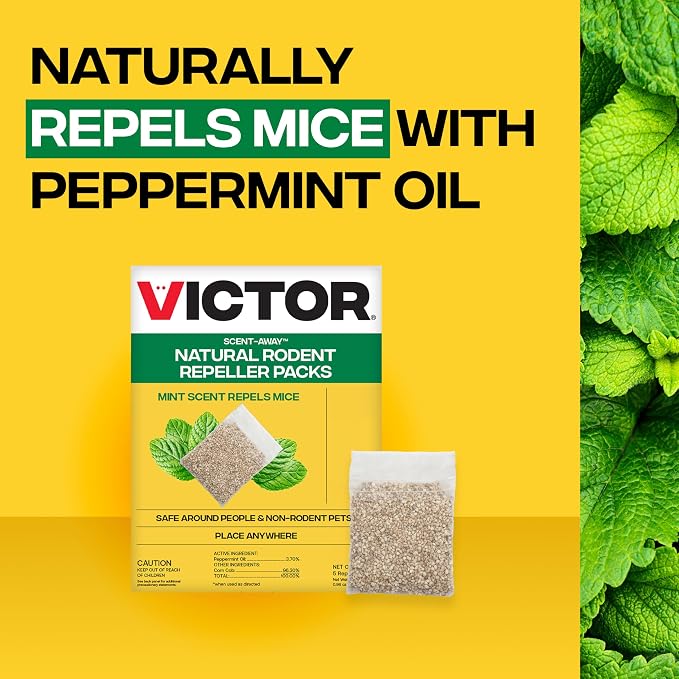 Victor Scent-Away Mouse Repellent Pouches - 10-Pack, Natural Rodent Deterrent for Indoor Outdoor Pest Control, Peppermint Oil Granules, Mice and Rat Protection for Home, Garage, Vehicle, M805B-2SR