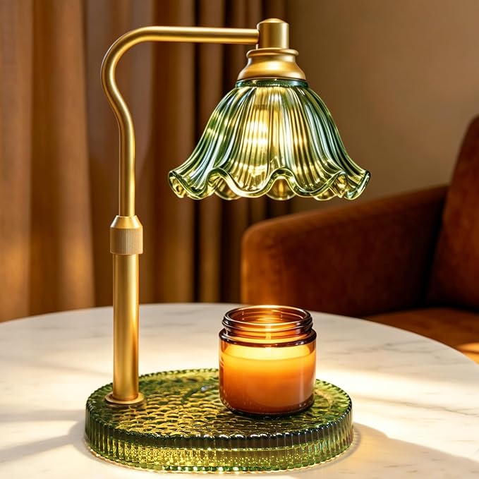 Candle Warmer Lamp with Timer Dimmable, Adjustable Candle Warmer Lamp for Jar Candles 3-Wick, Flameless Smokeless Candle Heater with 2 Bulbs, Home Decor Birthday Mothers Day for Women Mom (GREEN)