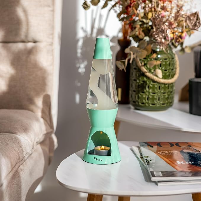 Fisura - Magma Lamp with Candle. Electricity-Free. Colorfull Design. Eco-Friendly Motion Lamp. Original Gift. Measurements: 11.42 inches x 3.35 inches (Candle not Included). (Candle, Mint)