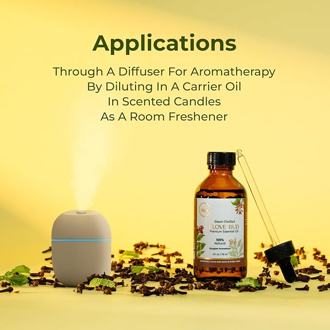 My ACE Clove Bud Essential Oil 4 Fl Oz - 100% Pure & Natural - Premium Grade for Aromatherapy, Diffuser, Skin, Hair, Massage, Candle, Soap Making, Home - Glass Bottle with Dropper - Long Lasting Scent