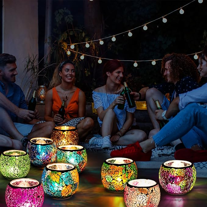 Scented Candle Holder Mosaic Glass Tea Light Holder,Handmade Romantic Glass Tealight Candle Holder for Aromatherapy,Party Décor(NO Candles),Also Used as Vase,Pen Holder,Potted Plants Bowl (Rainbow)
