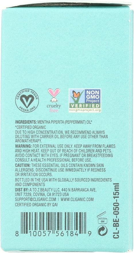 Cliganic Organic Peppermint Essential Oil, 100% Pure Natural Undiluted, for Aromatherapy | Non-GMO Verified