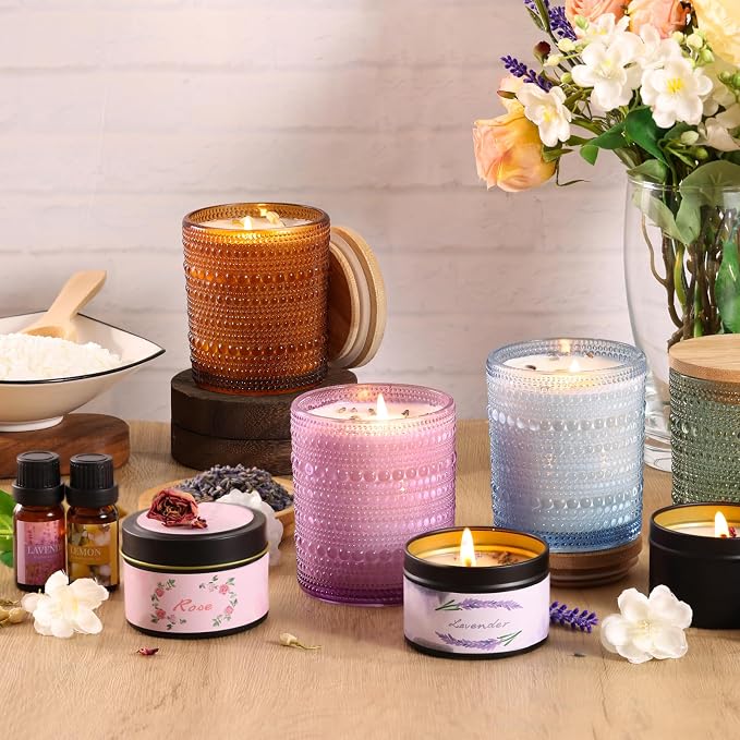 DARJEN Candle Making Kits for Adults- Candle Making Supplies with 4 Candle Jars(Amber, Purple, Blue, Green), Candle Tins, Soy Wax, Scents, Dried Flower & More, DIY Starter Candle Making Kit Home Decor