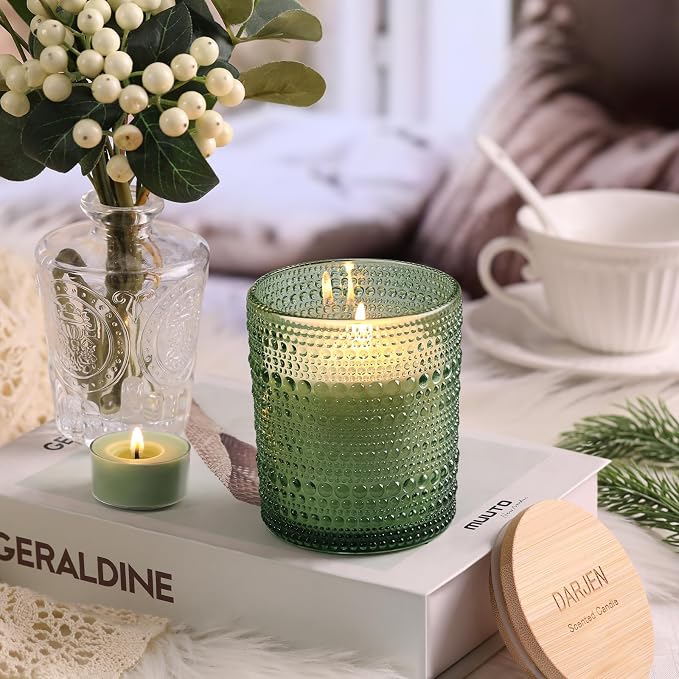 DARJEN Pine& Fir Candles for Home- 6.3oz 42H Natural Soy Wax Aromatherapy Jar Candle with Strong Scent, Decorative Aesthetic Candles for Odor Elimination, Living Room, Kitchen, Luxury Gift