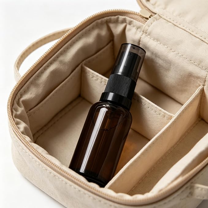 6 Pack Empty Travel Refillable Glass Pump Bottles Dispener 30ml/1oz, Amber Small Cosmetic Containers for Lotion,Cream,Essential Oil,Shampoo,Sercums (30ml Amber 6pcs)