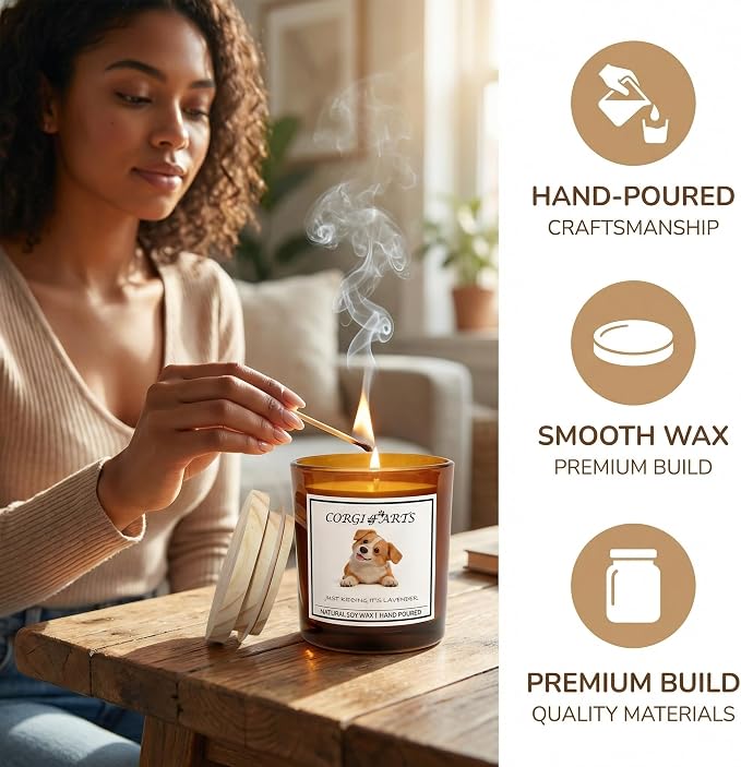 Corgi Gifts for Women | Birthday Gifts for Mom | Light When Dog Farts Candle | Cedar By Natural Soy Wax | Pet Safe Friendly Memorial Candles for Home Scented Household Essentials