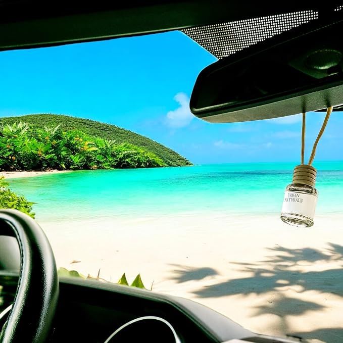 Urban Naturals Car Air Freshener Diffuser 1 Pack - Tropical Breeze Scent, 45+ Days Long Lasting Fragrance, Made in USA, Glass & Wood, Hanging Design + Vent Cip, Easy to Use