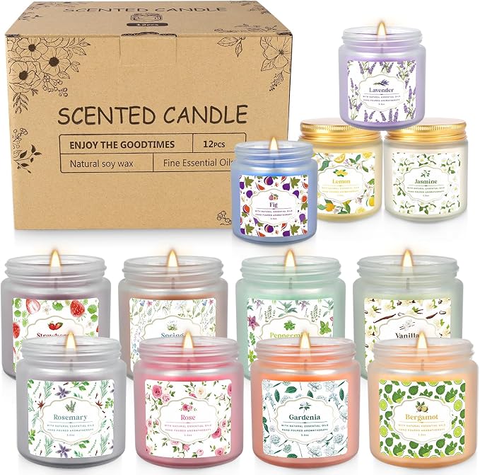 YOROXRG 12 Pack Scented Candles with Added Natural Essential Oils, 3.05oz, Suitable for Various Festivals, Parties, Yoga, and Home Scene