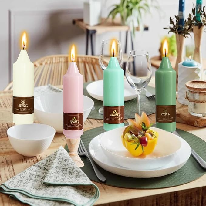 Candy Short Taper Candle 5 Inch Candlesticks Unscented Dripless Tapered Candle Set for Home Decor Wedding Party Dinner Candles, 4 Pack