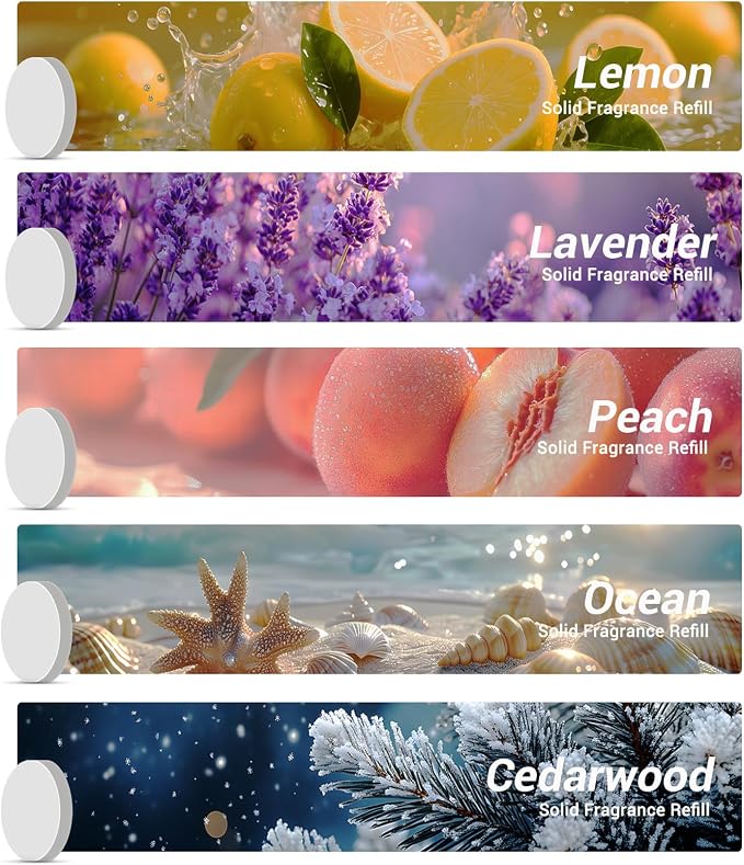 10 Pack Car Air Vent Clip Freshener Refills Solid Fragrance - 5 Scents Replacement Pads Car Fresheners Long Lasting - Variety Scent Refill - Cedarwood, Lemon, Ocean, Peach, Lavender