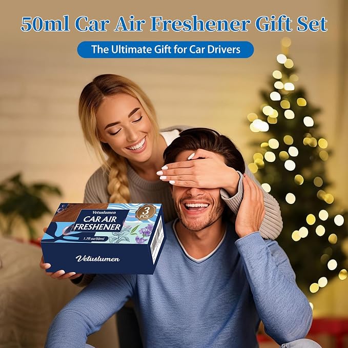 50ml Car Air Freshener, 1.7fl oz Large Capacity Air Freshener Diffuser Set, 3-Scent Natural Essential Oil Fragrance Aromatherapy