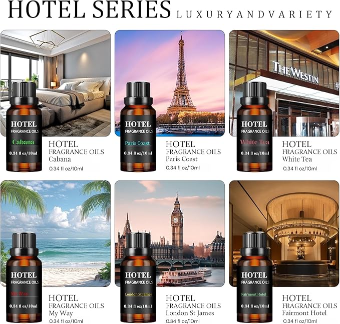 Hotel Collection Luxury Scent for Diffuser Oils Set Inspired by Iconic 5-Star Hotels- Aromatherapy Essential Oils for Diffuser & Home Scenting