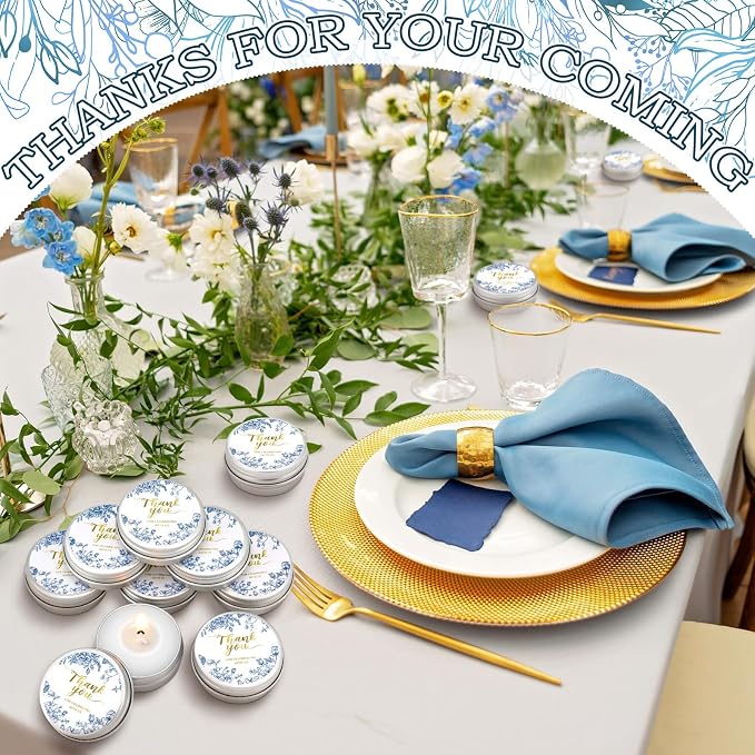 MTLEE 50 Pcs Blue Floral Wedding Candles Gift Favors for Guests 1 Oz Lavender Scented Soy Wax Aromatherapy Candle Favors for Bridal Shower Rustic Wedding Party Guests(Blue Floral)