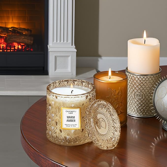 Amber Candles, Luxury Candle for Home Scented, Long Burning Time, Holiday Gifts, All Natural Soy Wax Decorative Candles, Scented Candle Gifts for Men&Women, 8.1oz