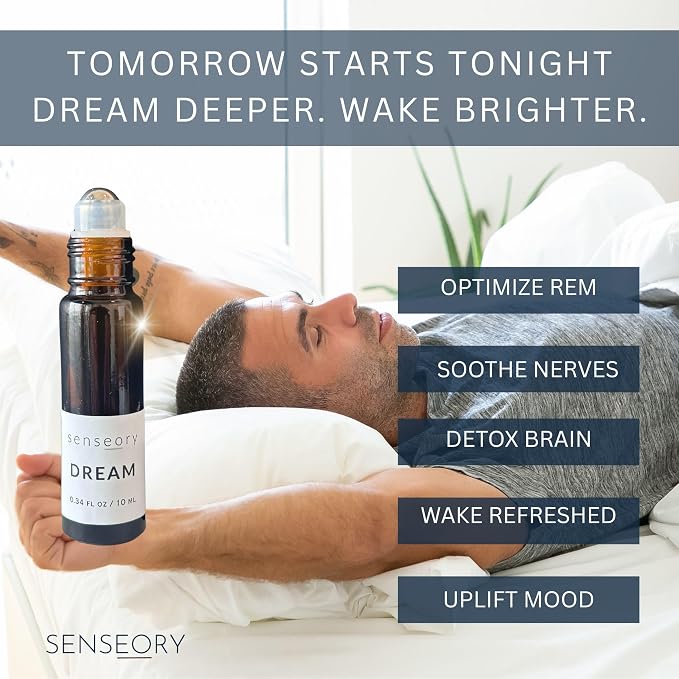 Dream Essential Oil Roll-On – Lavender, Sweet Marjoram, Mandarin & Clary Sage Blend – Natural Aromatherapy for Relaxation & Nighttime Calm – 10ml Roll-On