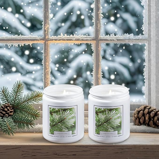 Homsolver 2 Packs Christmas Candles, Balsam Fir Scented Pine Candle, Holiday Christmas Jar Candle Gifts for Women and Men, 50+ Hour Burn Time, Christmas Tree Scented Decor for Home