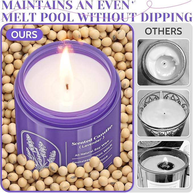 WarmEmbrace Lavender Jar Candles, 7.6 oz Purple Jar Candle, Natural Soy for Women, 80 Hour Long-Lasting Burn Scented for Birthday Home Scented - 2 Pack