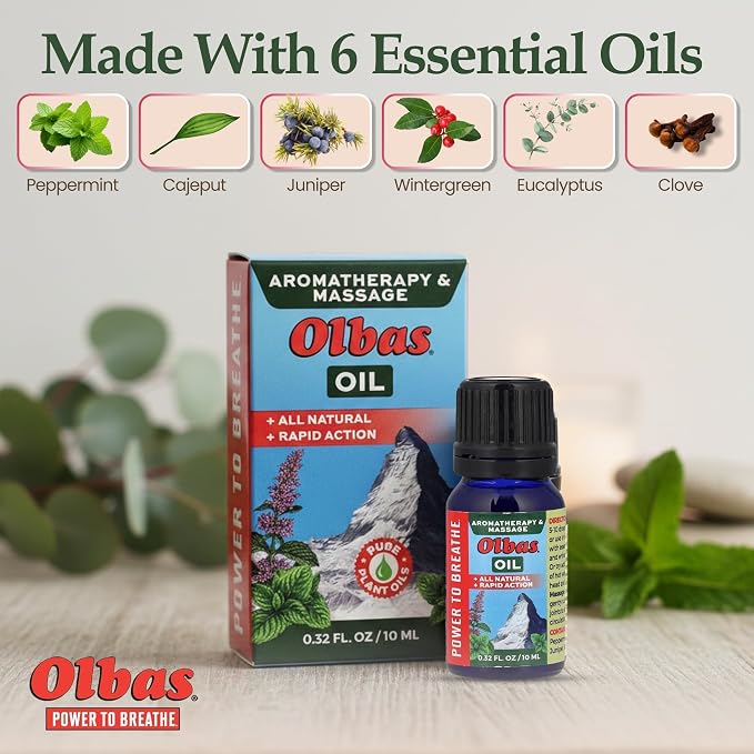 Olbas Massage and Aromatherapy Inhalant Oil Pack of 2 (0.32 Fl Oz), Body Massage Oil, Swiss Herbal Remedies with Pure Essential Massage Oils for Muscle Relaxing and Soothing Comfort for Pain Relief