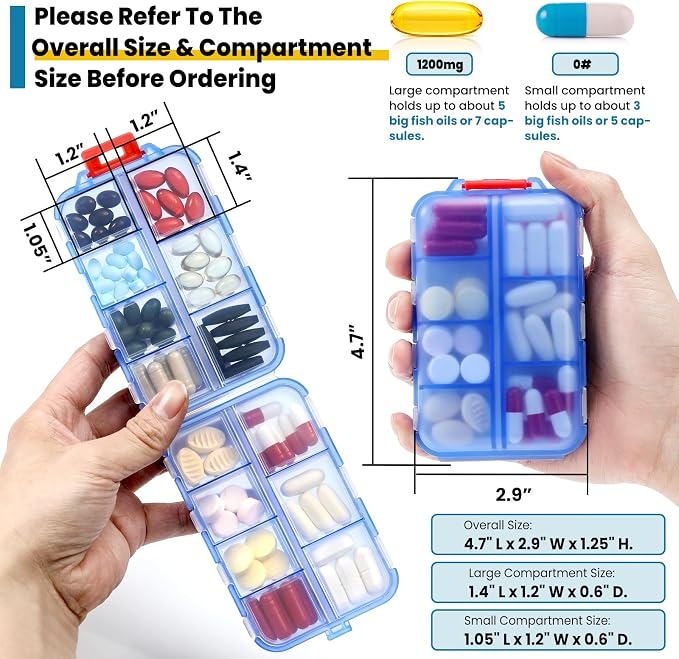3 Pack 14 Grids Travel Pill Organizer Box with 415-Pcs Medicine Name Labels - Pocket Daily Pharmacy Case Container Kit - Travel Medication Holder Dispenser for Fish Oil Vitamin Supplement - Clear