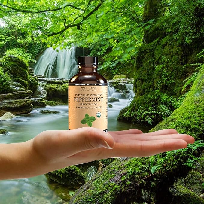 Organic Peppermint Essential Oil 4 oz, USDA Certified Mentha Piperita, Perfect for Aromatherapy, Diffuser, DIY by Mary Tylor Naturals