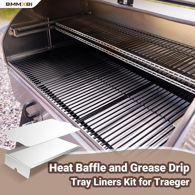 Stainless Steel Drip Pan and 6-Pack Grease Drip Tray Liners Kit for Traeger Pro 34 Series Pellet Grills, BAC410 Drip Tray Liners Drip Pan Replacement for Traeger BAC006, BBQ075, BBQ100, BBQ125