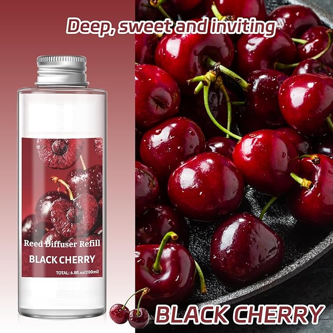 SCENTORINI Reed Diffuser Oil Refill, Black Cherry Diffuser Oil 6.76 Fl Oz, Natural Scented Essential Oil Refill Long Lasting Summer Home Fragrance for Room Spa Aromatherapy Bathroom Home Decor