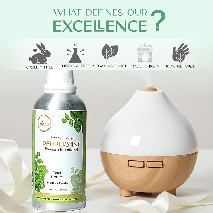 My ACE Peppermint Essential Oil 16 Fl Oz - Pure & Natural - Premium Grade for Aromatherapy, Diffuser, Skin, Hair, Massage, Candle & Soap Making, Home - Glass Bottle with Dropper - Long Lasting Scent