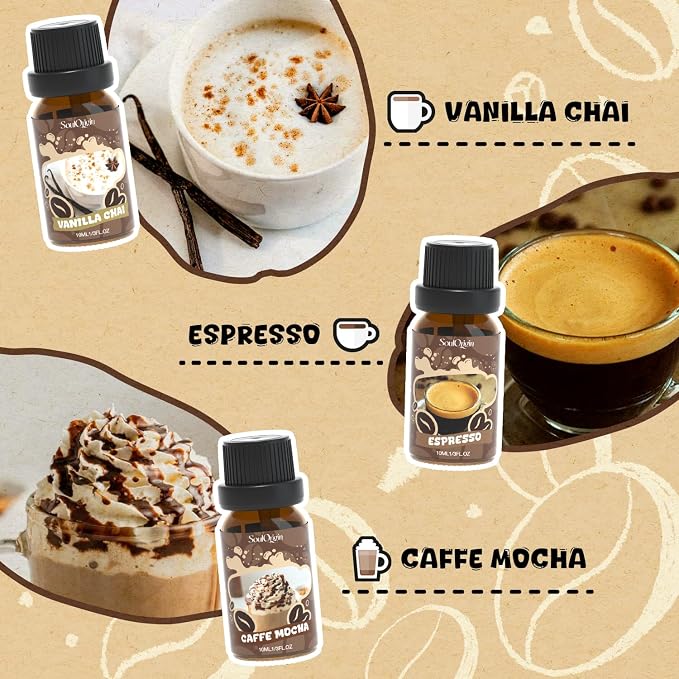 Soulorigin Coffee Fragrance Oils Set, Essential Oil for Diffuser, Diffuser Oil, Use for Soap Candle Making,Caramel Apples, Pumpkin Pie, Candy Corn, Halloween Cookies, Popcorn Balls, Snickers Bars