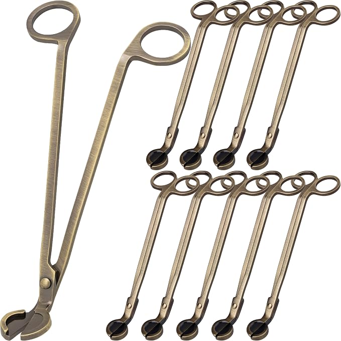 Airy Abode Candle Wick Trimmer 10 Pack, 7 Inch Stainless Steel Wick Cutters for Candles, Bulk Candle Trimmers for Cleaner Burn and Less Soot, Brushed Gold