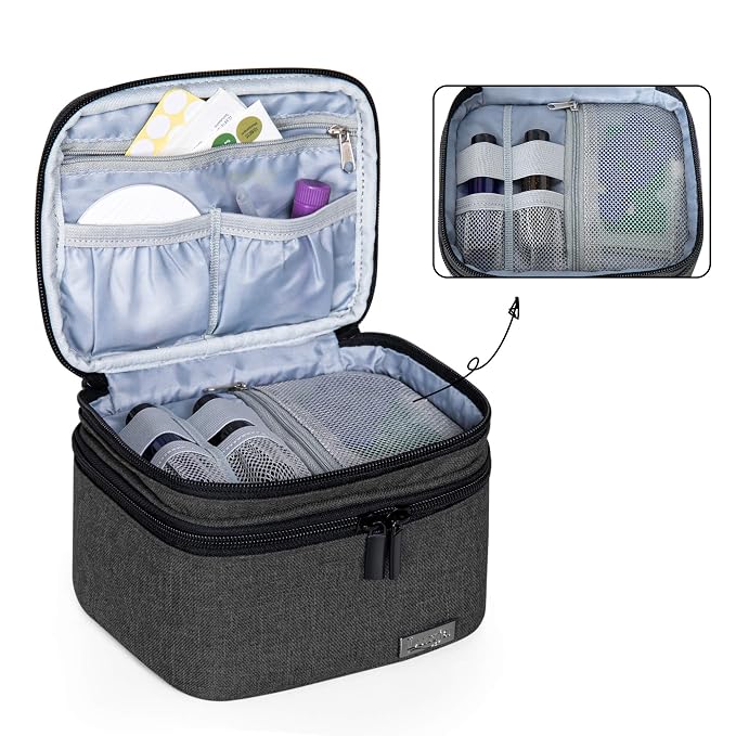 LUXJA Essential Oils Bag - Holds 20 Bottles (5ml-30ml, Also Fits for Roller Bottles), Double-Layer Organizer for Essential Oil and Accessories, Black