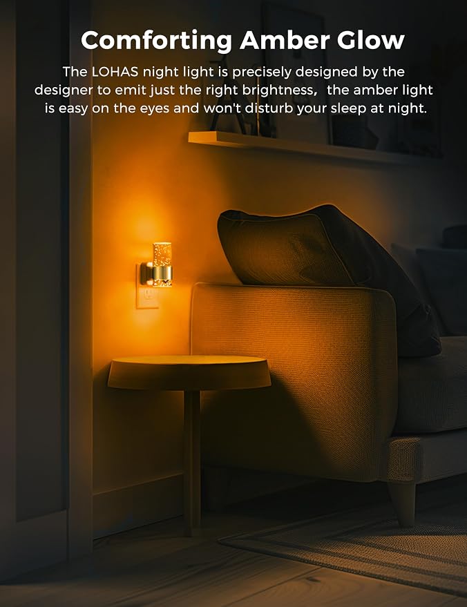L LOHAS LED Night Light,Dimmable Night Lights Plug into Wall, Acrylic Nightlights with 0-100 LM Adjustable Brightness, Amber Plug in Night Light with Dusk to Dawn Sensor, for Bathroom Hallway