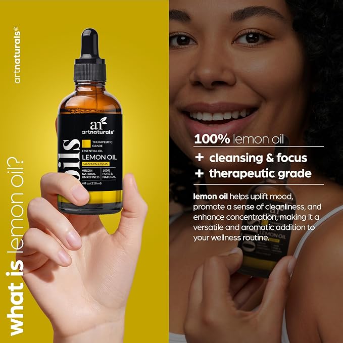artnaturals Lemon Essential Oil (4.0 Fl Oz / 118ml) - 100% Pure Lemons Oils - Therapeutic Grade Best for Skin, Hair, Natural Solution, Aromatherapy & Diffuser