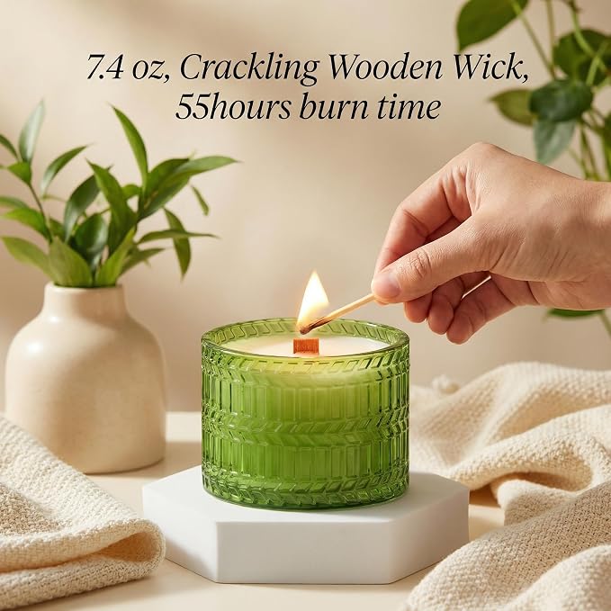 Hidden Label Citronella Candles Outdoor, 7.4oz Crackling Wood Wick | 55H Burn Time | Soy Wax Blend | Non-Toxic Formula | Botanical Lantern Glow | Patio Deck Ambiance | Gift Ready