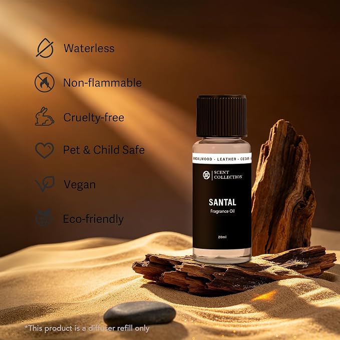 Luxury Hotel Scent Santal Diffuser Oil Waterless Essential Aromatherapy for Cold Air & Car Diffusers – Long Lasting Refill for Large Room & Home - Signature Sandalwood (20ml/0.68Fl oz)