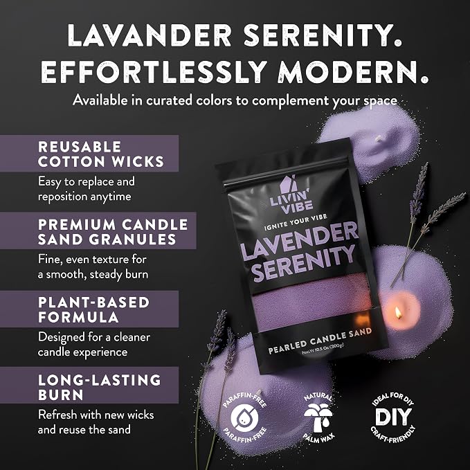 Pearled Candle Sand 10.5 oz (300g) – Lavender Serenity Scented Candle, Purple Color, Relaxing Aromatherapy, Home Decor, Stress Relief, Long-Lasting Burn