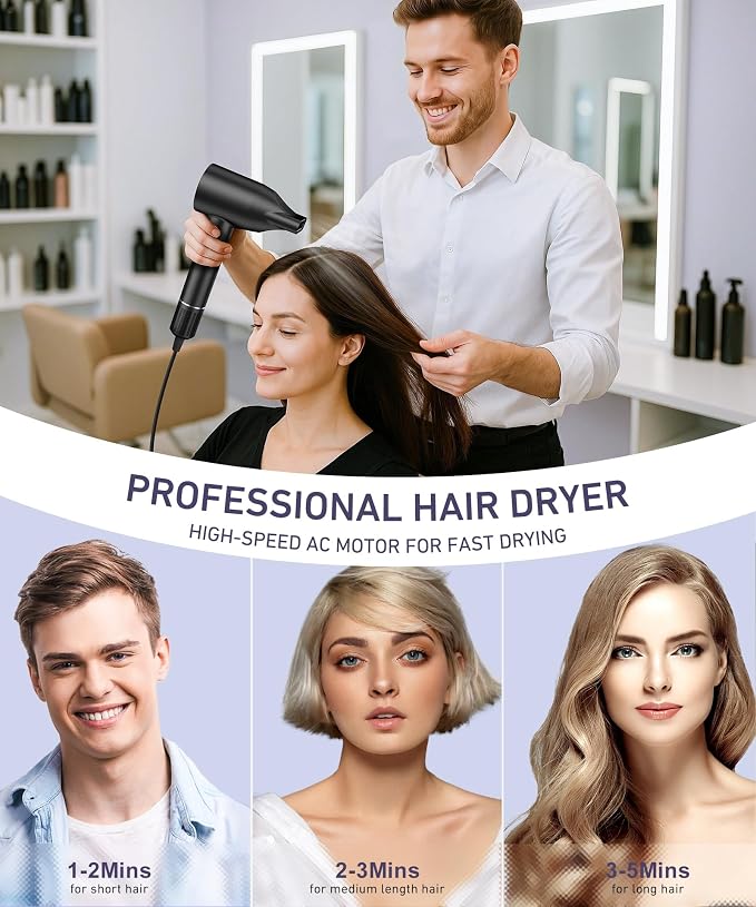 Cosy Companions High-Speed Ionic Hair Dryer, 150000 RPM Brushless Motor for 2-5 Min Fast Drying, Low Noise Blow Dryer Reduces Frizz & Heat Damage, Lightweight Hair Dryer with Diffuser & Nozzle