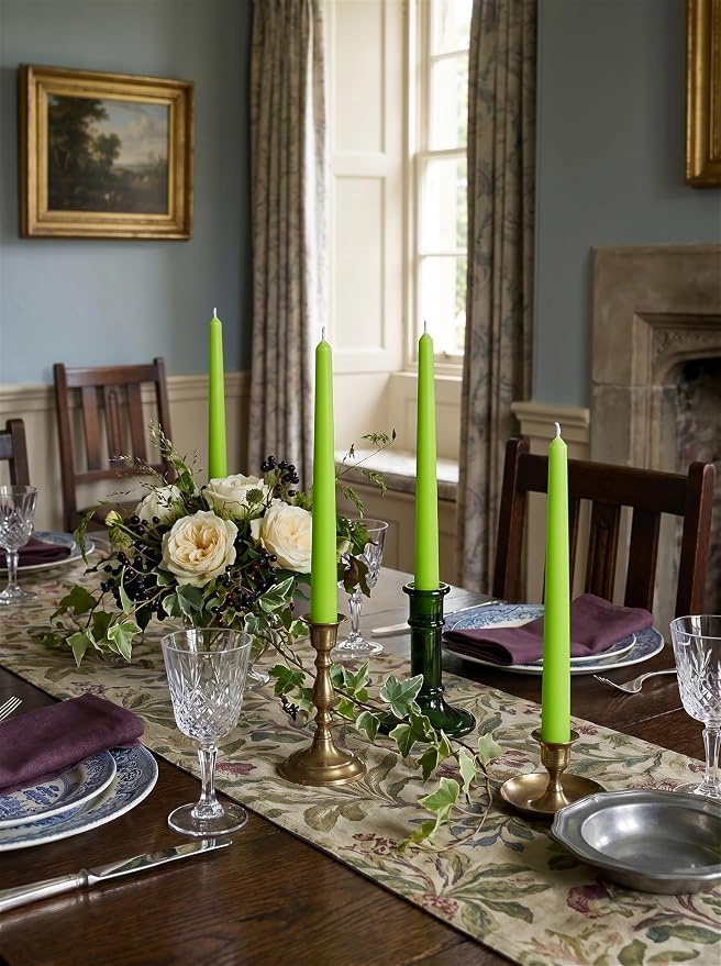 10" Classic Taper Candles, Apple Green, 4-Pack, 7-8 Hours Long Burning, Unscented Tall Candlesticks