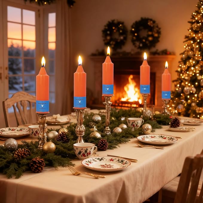 Smokeless Candlesticks Short Taper Candle,Unscented 5 Inches Orange Candle Sticks Dripless Tapered Candles for Home Décor Weddings Seasons Gifts
