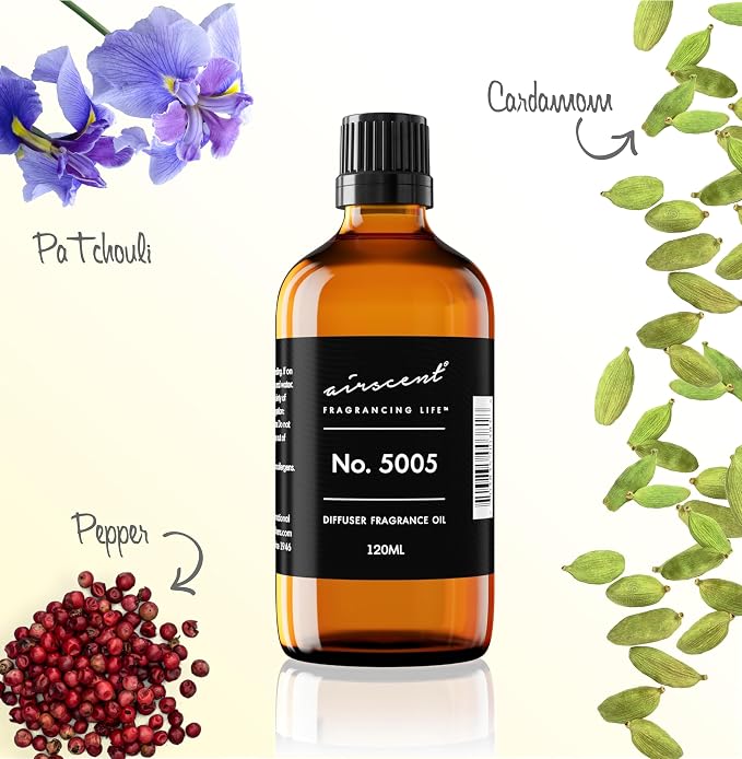 AirScent Diffuser Oil Inspired by TF's Oud Wood - No. 5005 Perfume Dupe - Fragrance Oil Blend for Ultrasonic and Waterless Diffusers and Crafting - 30 ml, 1 fl oz Glass Bottle with Dropper