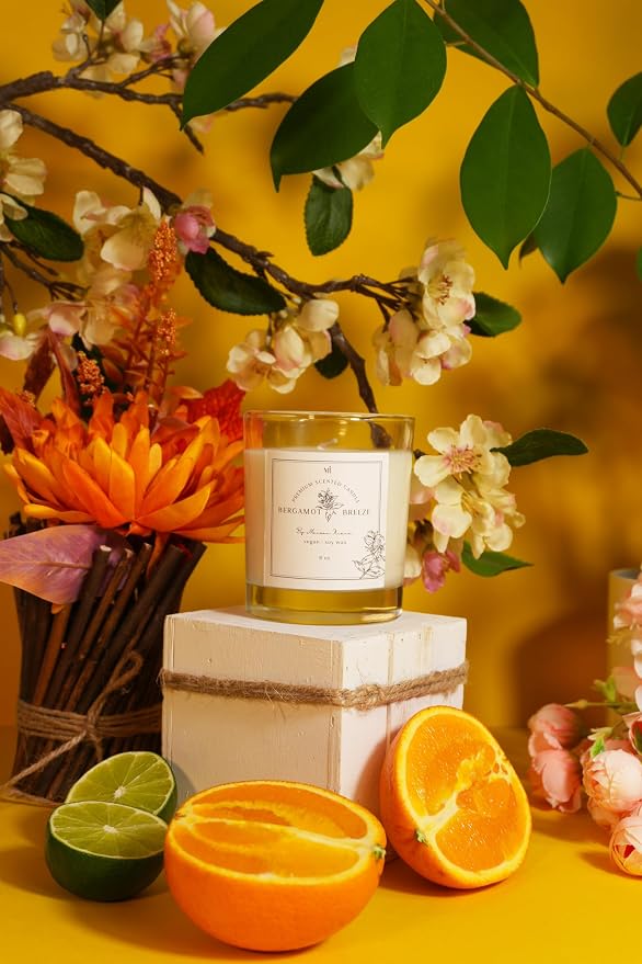 Bergamot Scented Candle | Soy Wax 8 oz Jar | Highly Scented Candles for Home | Long Lasting Aromatherapy | Decorative Gift for Women | Minimalist Room Decor