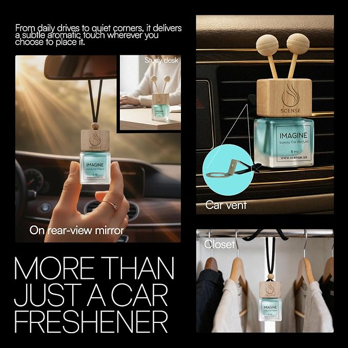IMAGINE Luxury Car Air Freshener for Men | Perfume Style Car Fragrance Diffuser & Vent Clip | Odor Eliminating Fresh Car Smell Long Lasting Scent Refillable | Premium Car Scent by SCENSE
