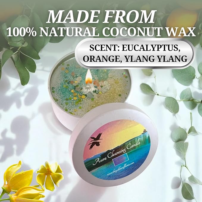 Aura Cleansing Spiritual Candle | Energy Cleansing | Soy Candles Non Toxic | Sage Candle | Cleanse Your Home & Calm and Relax| Purifcation, Spiritual Cleansing & Banishing Rituals (Medium 8oz)