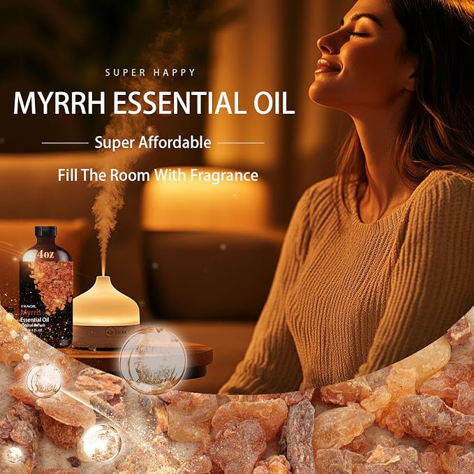 Myrrh Essential Oil, Myrrh Oil 4 Fl Oz 120ML for Diffuser Humidifier Yoga Cleaning DIY Candle Soap Making Perfume Gift for Women Essential Oils FRAOIL (Myrrh 4 Fl Oz (Pack of 1))