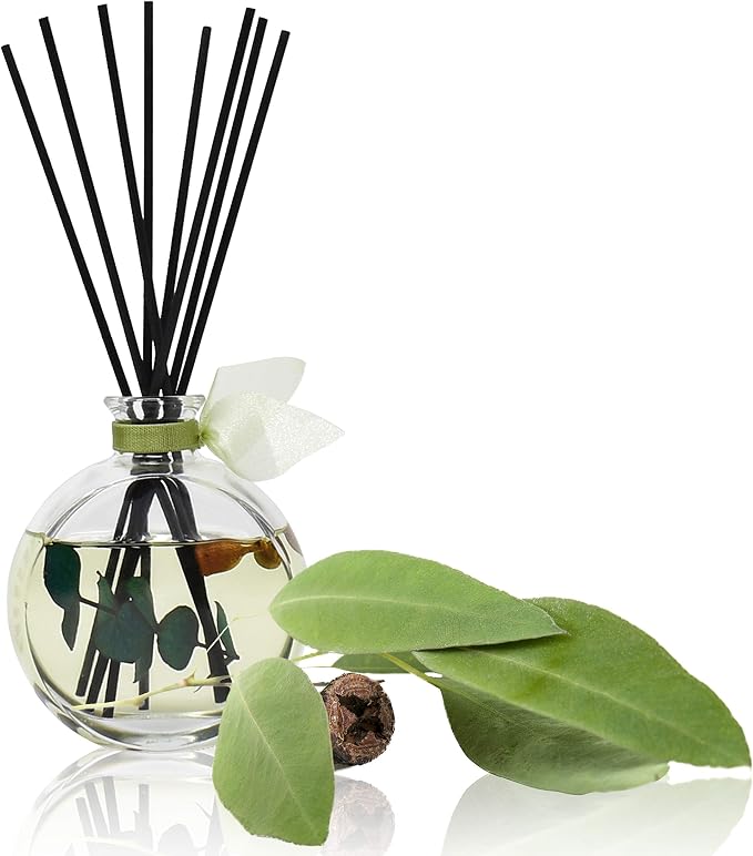 Reed Diffuser Set, Unwind Eucalyptus & Mint Scented Oil Diffuser with Sticks, Home Fragrance Accessories for Bathroom Shelf Decor, Aroma Diffusers for Home or Office Desk, USA Made