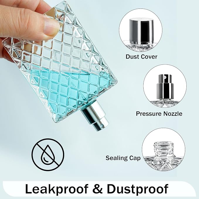 YU FENG 2 Pack Perfume Spray Bottles, 100ml/3.4oz Refillable Glass Fine Mist Atomizer Bottles, Empty Clear Glass Containers for Cologne, Essential Oils & Travel