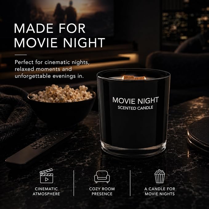 FRAGRANCE ONE Movie Night Candle I Fragrance One Movie Night Scented Candle I Luxury Fresh Citrus & Calming Jasmine Fragrance I Premium Long-Lasting Aromatherapy Soy Wax Candle I 10.58 Ounce