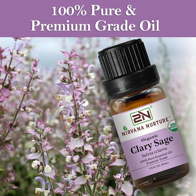 Clary Sage Essential Oil, USDA Certified Organic, 100% Pure Undiluted, Aromatherapy Oil for Diffuser, Hair & Skin Care