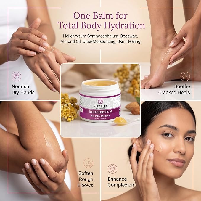Vitality Extracts Helichrysum Balm - 2oz, Helichrysum Gymnocephalum, Beeswax, Almond Oil, Ultra-Moisturizing, Skin Healing, Full Body Hydration